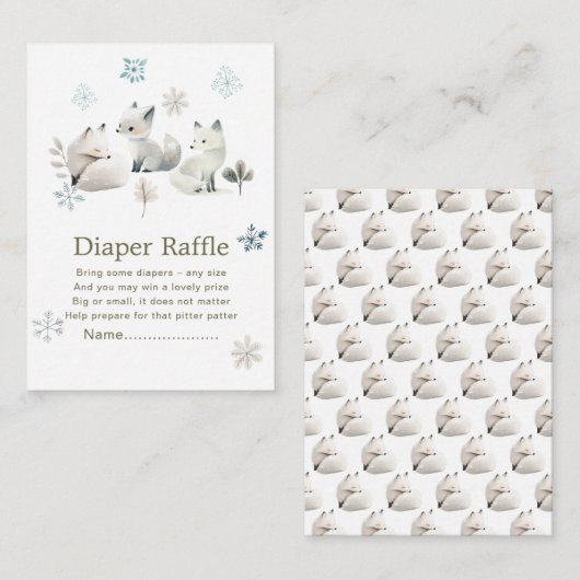 かわいい冬の北極オオカミ赤ちゃんシャワーおむつラッフル エンクロージャーカード (正面/裏面)