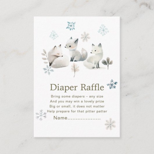 かわいい冬の北極オオカミ赤ちゃんシャワーおむつラッフル エンクロージャーカード (正面)