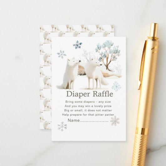 かわいい冬の北極オオカミ赤ちゃんシャワーおむつラッフル エンクロージャーカード (正面/裏面インサイチュ)