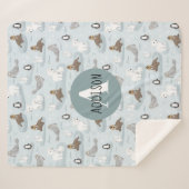 かわいい冬の北極動物モノグラムの子供 シェルパブランケット (正面(横))