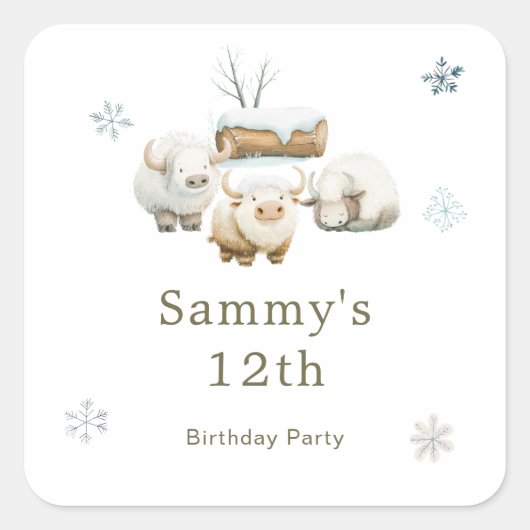 かわいい冬の北極牛の誕生日シャワー スクエアシール (正面)