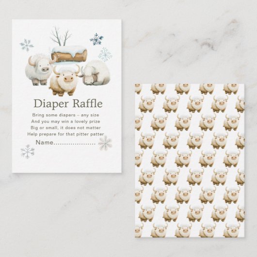 かわいい冬の北極牛の赤ちゃんシャワーおむつラッフル エンクロージャーカード (正面/裏面)