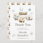 かわいい冬の北極牛の赤ちゃんシャワー サンキューカード (正面/裏面)