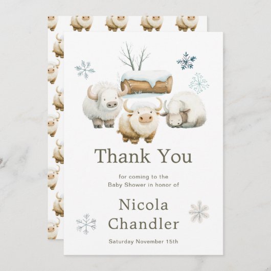 かわいい冬の北極牛の赤ちゃんシャワー サンキューカード (正面/裏面)