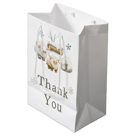 かわいい冬の北極牛の赤ちゃんシャワー ミディアムペーパーバッグ (正面アングル)