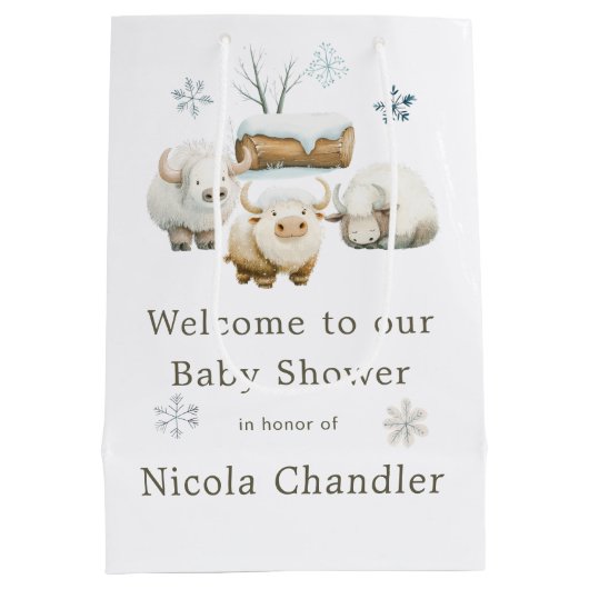 かわいい冬の北極牛の赤ちゃんシャワー ミディアムペーパーバッグ (裏面)