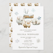 かわいい冬の北極牛の赤ちゃんシャワー 招待状 (正面/裏面)