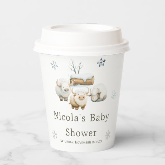 かわいい冬の北極牛の赤ちゃんシャワー 紙コップ (正面)