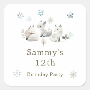 かわいい冬の北極狼の誕生日パーティー スクエアシール