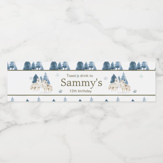 かわいい冬の北極狼の誕生日パーティー ペットボトルラベル (シングルラベル)