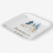 かわいい冬の北極狼の誕生日パーティー ペーパープレート (傾斜あり)