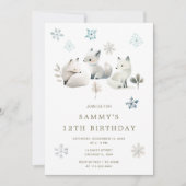 かわいい冬の北極狼の誕生日パーティー 招待状 (正面)