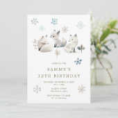 かわいい冬の北極狼の誕生日パーティー 招待状 (スタンド正面)