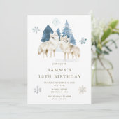 かわいい冬の北極狼の誕生日パーティー 招待状 (スタンド正面)