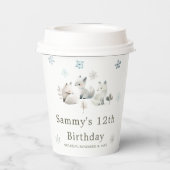 かわいい冬の北極狼の誕生日パーティー 紙コップ (裏面)