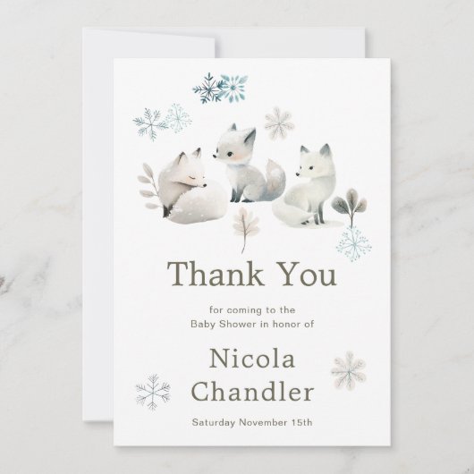 かわいい冬の北極狼の赤ちゃんシャワー サンキューカード (正面)