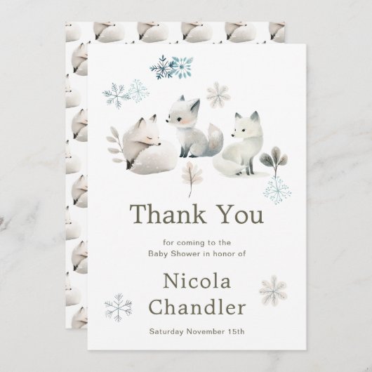 かわいい冬の北極狼の赤ちゃんシャワー サンキューカード (正面/裏面)