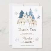 かわいい冬の北極狼の赤ちゃんシャワー サンキューカード (正面)