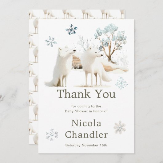 かわいい冬の北極狼の赤ちゃんシャワー サンキューカード (正面/裏面)