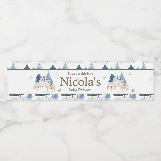 かわいい冬の北極狼の赤ちゃんシャワー ペットボトルラベル (シングルラベル)