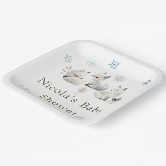 かわいい冬の北極狼の赤ちゃんシャワー ペーパープレート (傾斜あり)
