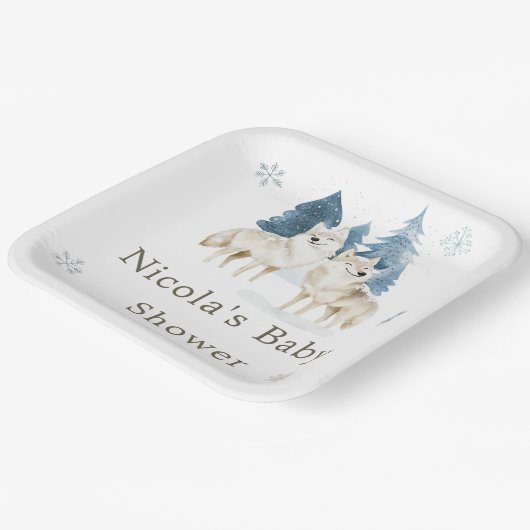 かわいい冬の北極狼の赤ちゃんシャワー ペーパープレート (傾斜あり)