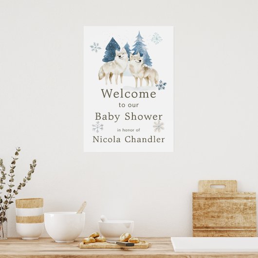 かわいい冬の北極狼の赤ちゃんシャワー ポスター (キッチン)
