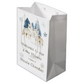 かわいい冬の北極狼の赤ちゃんシャワー ミディアムペーパーバッグ (裏面アングル)