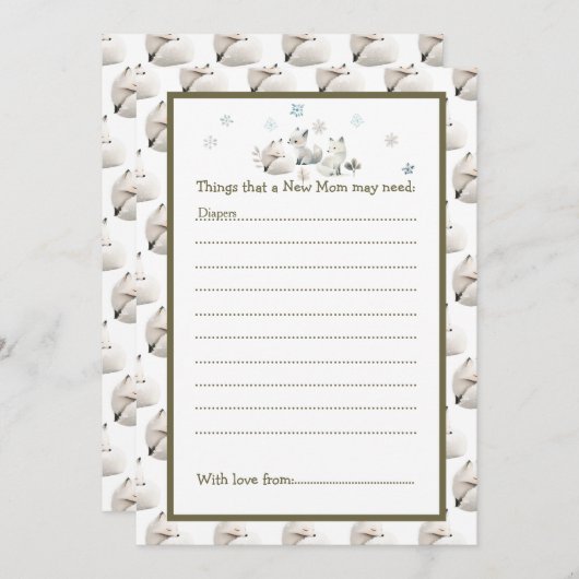 かわいい冬の北極狼の赤ちゃんシャワー 招待状 (正面/裏面)