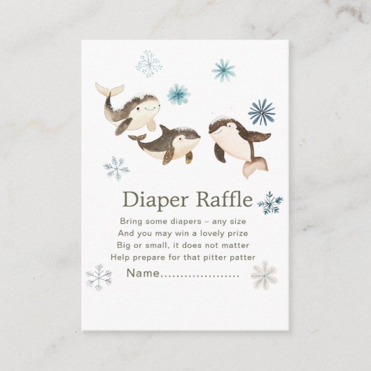 かわいい冬の北極鯨の赤ちゃんシャワーおむつラッフル エンクロージャーカード (正面)