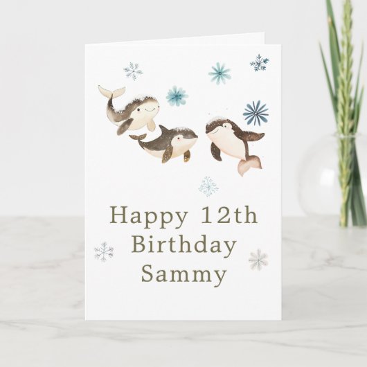 かわいい冬の北極鯨誕生会 カード (正面)