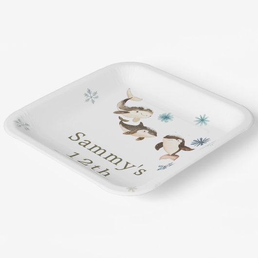 かわいい冬の北極鯨誕生会 ペーパープレート (傾斜あり)