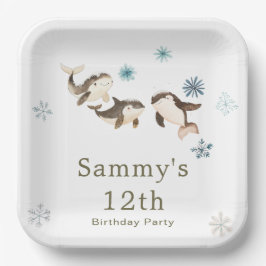 かわいい冬の北極鯨誕生会 ペーパープレート