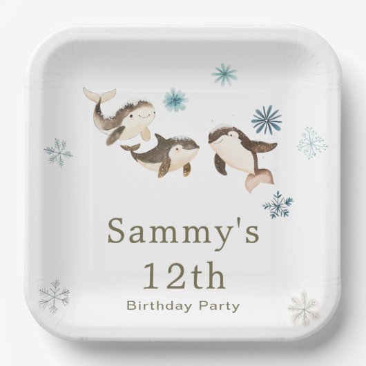 かわいい冬の北極鯨誕生会 ペーパープレート (正面)
