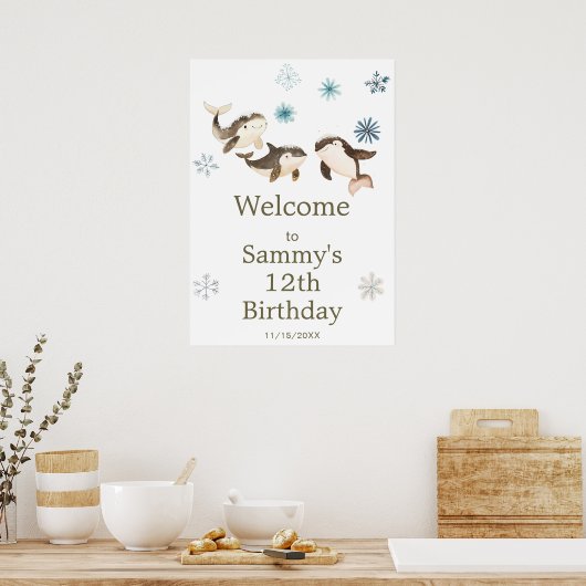 かわいい冬の北極鯨誕生会 ポスター (キッチン)