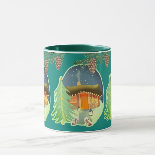 かわいい冬の夜のコテージシーン マグカップ (中央)