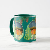 かわいい冬の夜のコテージシーン マグカップ (正面左)