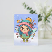 かわいい冬の妖精 かわいいパステル幻想芸術 ポストカード (スタンド正面)