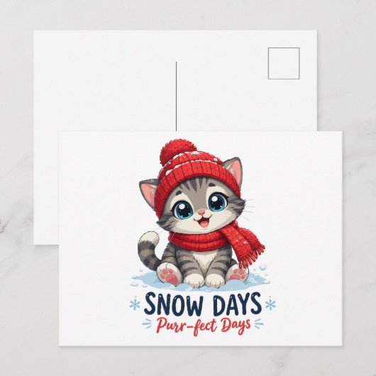 かわいい冬の子猫 雪の日 ポストカード (正面/裏面)