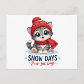 かわいい冬の子猫 雪の日 ポストカード (正面)
