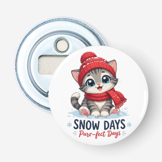 かわいい冬の子猫 雪の日 栓抜き (正面)