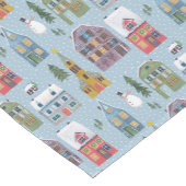 かわいい冬の家々赤と青の風景雪 ショートテーブルランナー (コーナー)