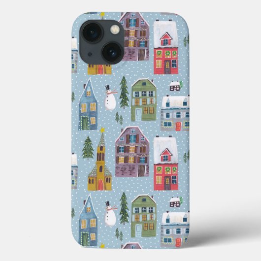 かわいい冬の家々赤と青の風景雪 Case-Mate iPhoneケース (裏面)