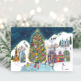 かわいい冬の家のある村のクリスマス シーン シーズンポストカード