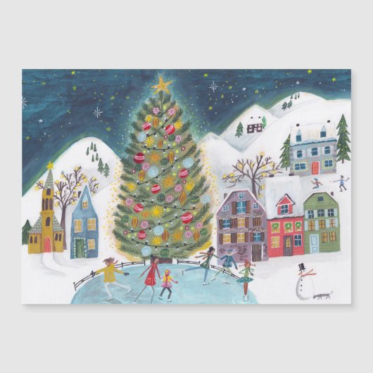 かわいい冬の家の村のシーン クリスマス (正面)