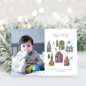 かわいい冬の家の村シーンフォトクリスマス シーズンカード