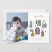 かわいい冬の家の村シーンフォトクリスマス シーズンカード (正面)