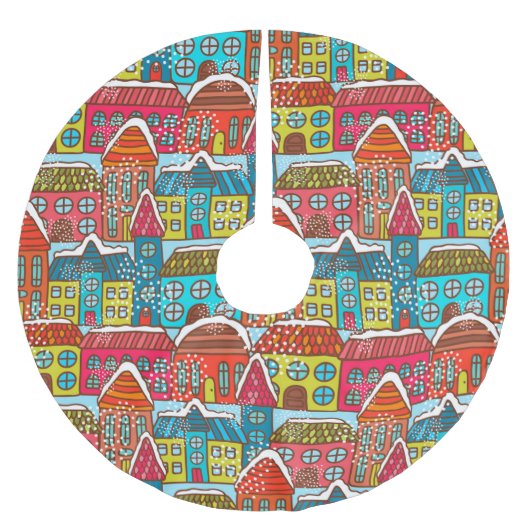 かわいい冬の家 ブラッシュドポリエステルツリースカート (正面)