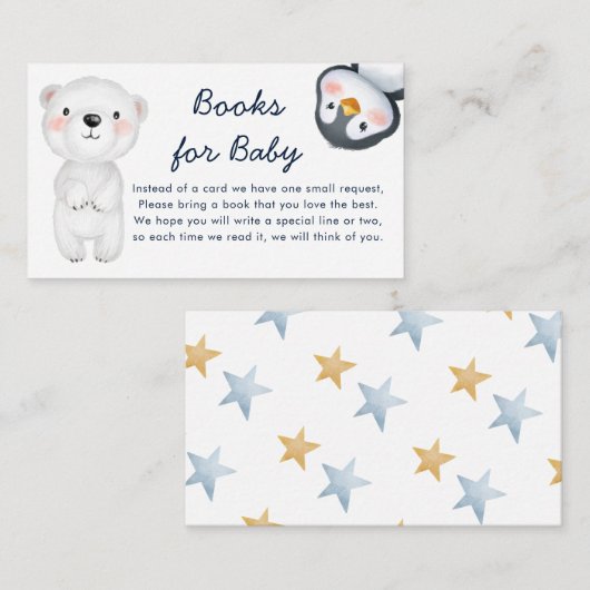 かわいい冬の小さな北極動物の本ベビー エンクロージャーカード (正面/裏面)