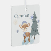 かわいい冬の少年 鹿 オーダーメイド名 メタルオーナメント (正面右)